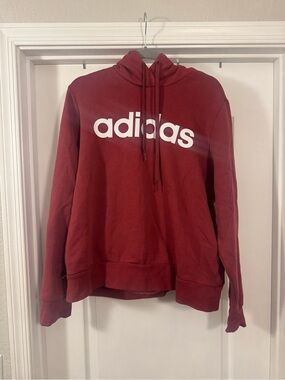 Adidas Women's Maroon Pullover Hoodie with White Logo